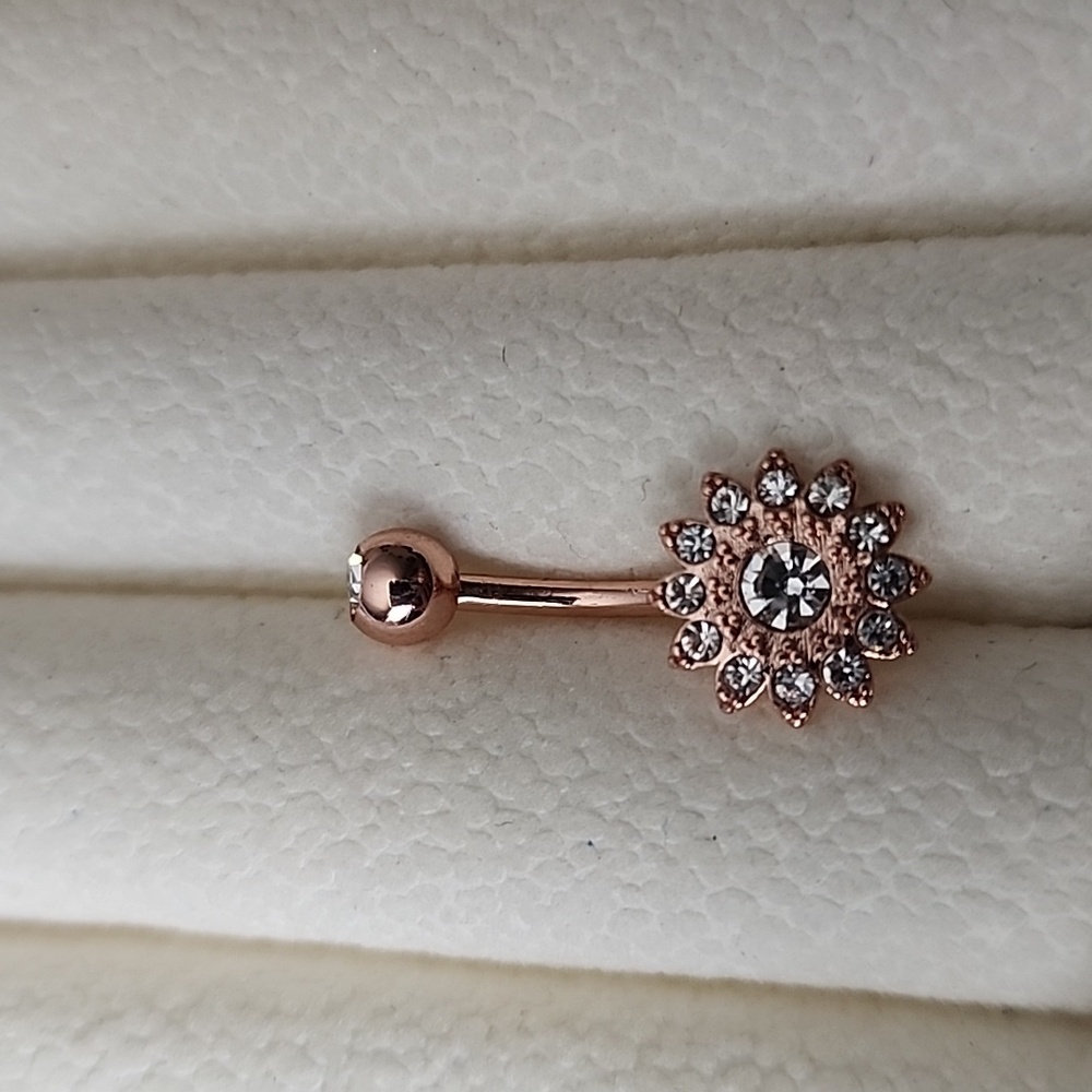 SUNFLOWER BELLY BUTTON RING SURGICAL STEEL ROSE Gold - Picture 2 of 3